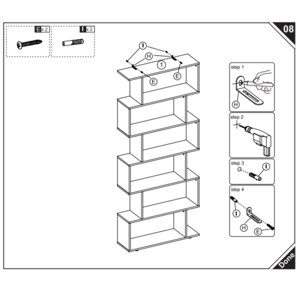 Attaching wall safety brackets to secure the bookcase against tipping.