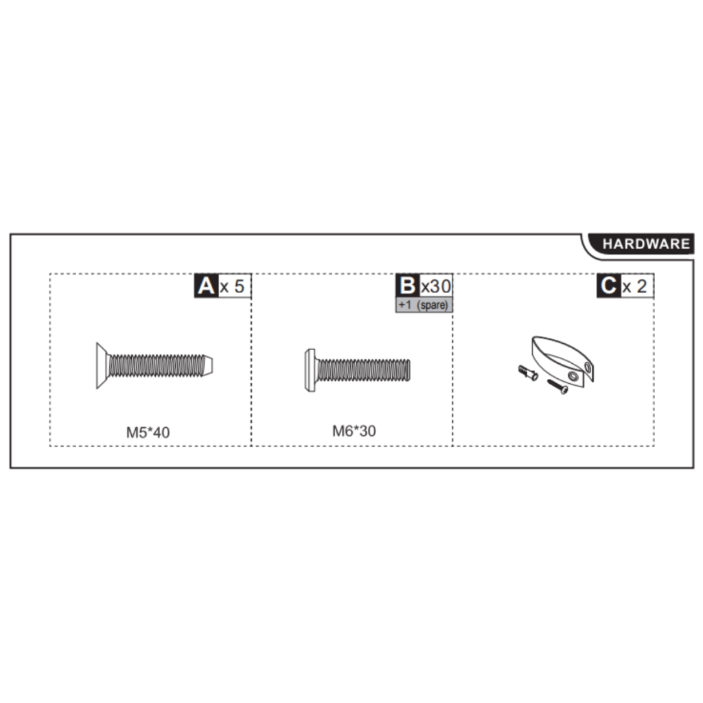 Set of bolts and safety brackets with screws.