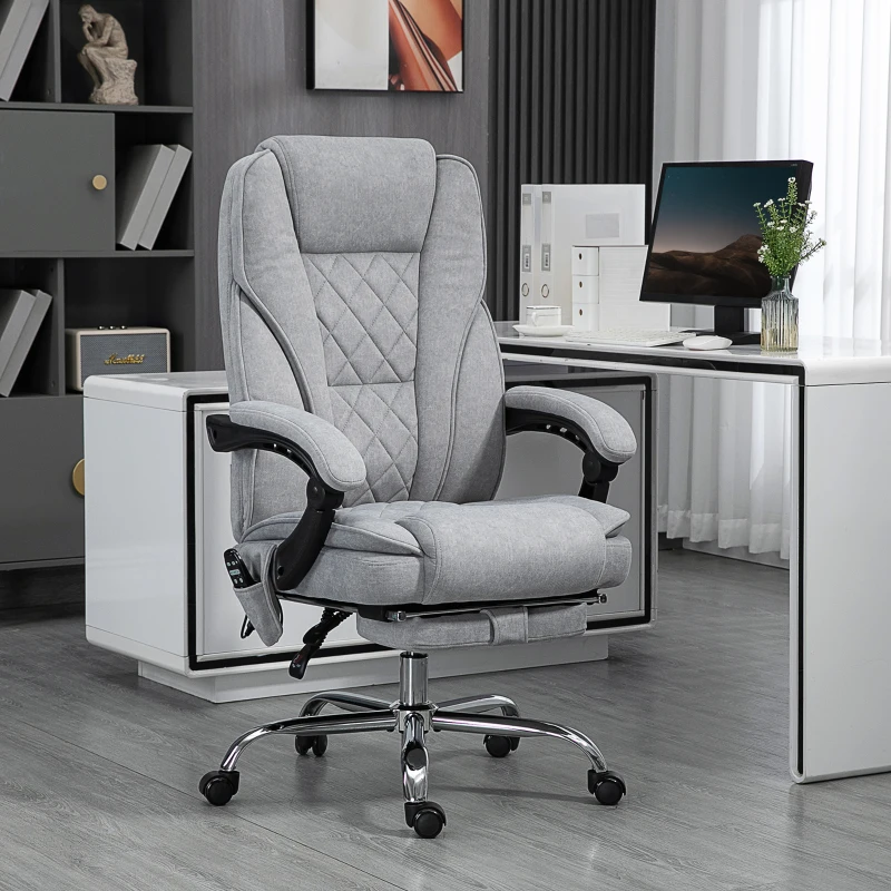 Grey massage reclining office chair with padded footrest