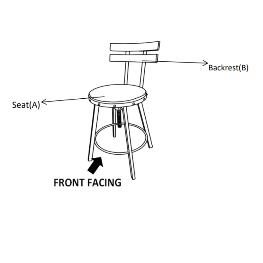 Illustrated barstool assembly showing seat and backrest alignment