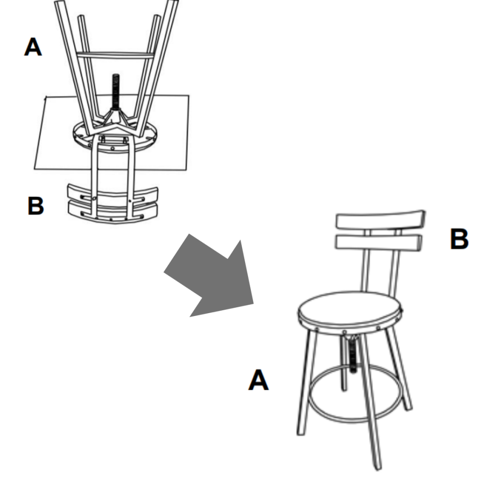 Illustration of tightening bolts on assembled barstool frame
