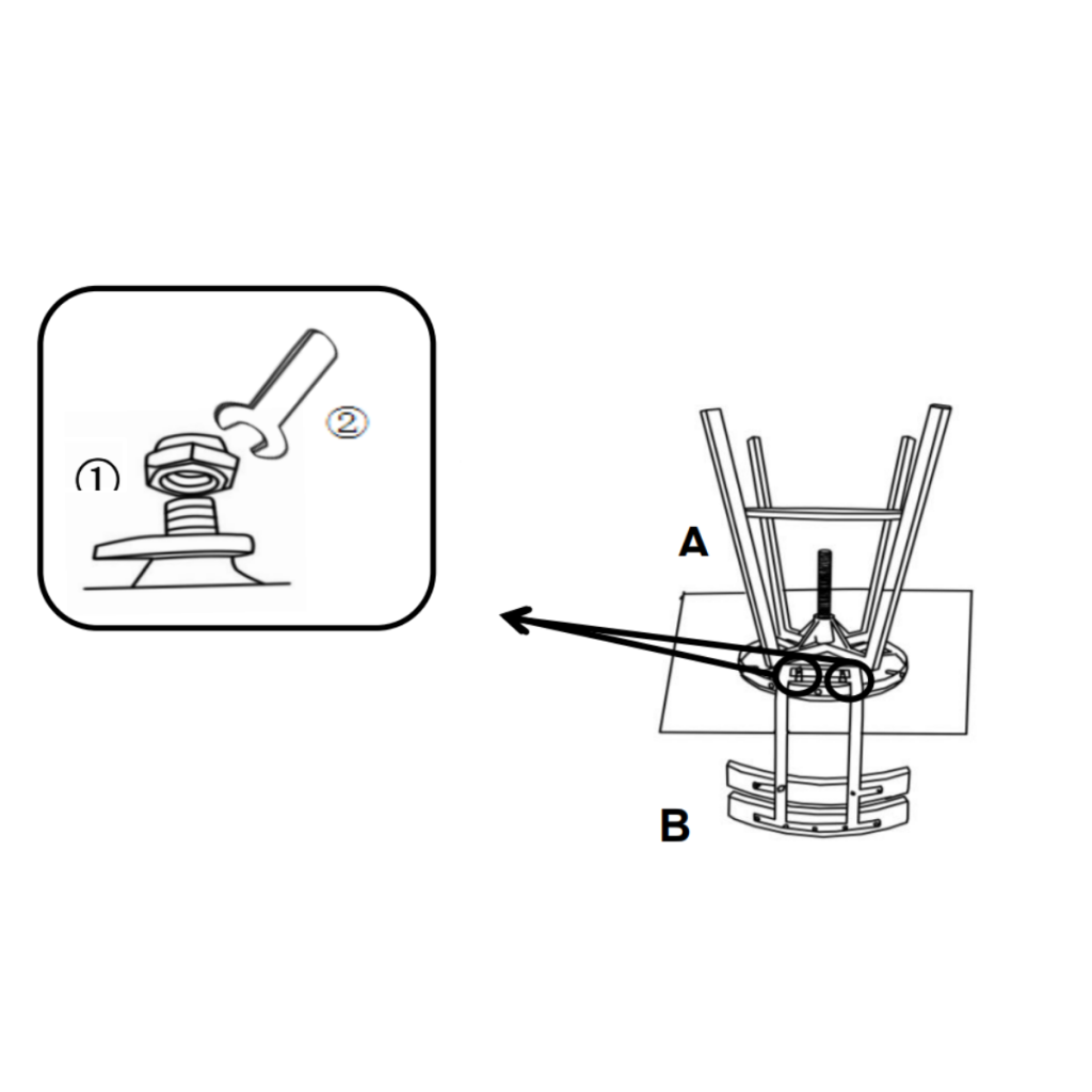 Diagram showing barstool seat secured to backrest with nuts