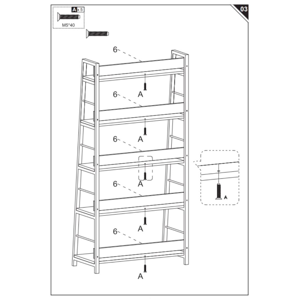 Support panels being attached to bookshelf frame with bolts.