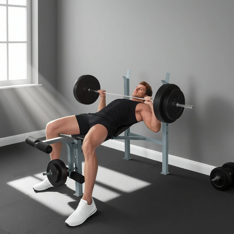 Incline decline weight bench with leg extension and rack