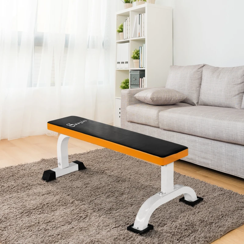 Flat multipurpose workout bench for barbell and core exercises