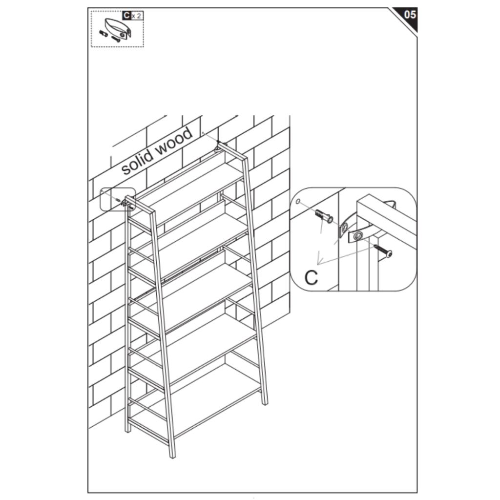Bookshelf secured to wall using anti-tip safety brackets.