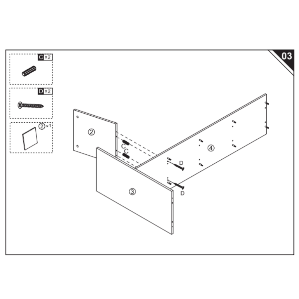 Fixing inner panel to frame using dowels and screws.