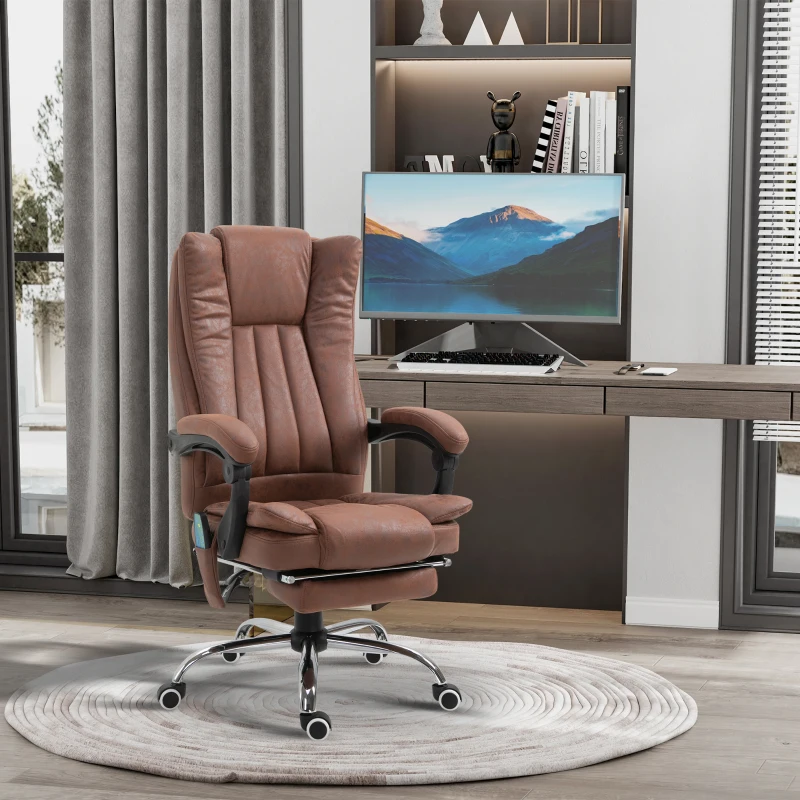 Brown leather executive massage chair in modern home office setup