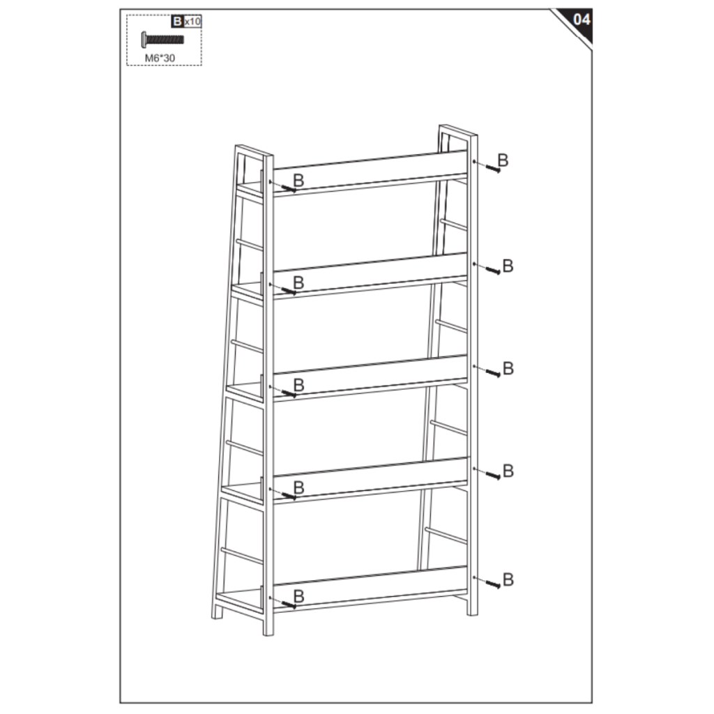 Support panels being attached to bookshelf frame with bolts.