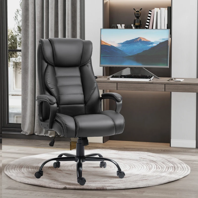 Black heated massage office chair in modern workspace setting