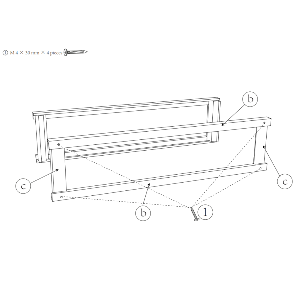 Diagram connecting second side frame to base using M4 × 30 mm screws