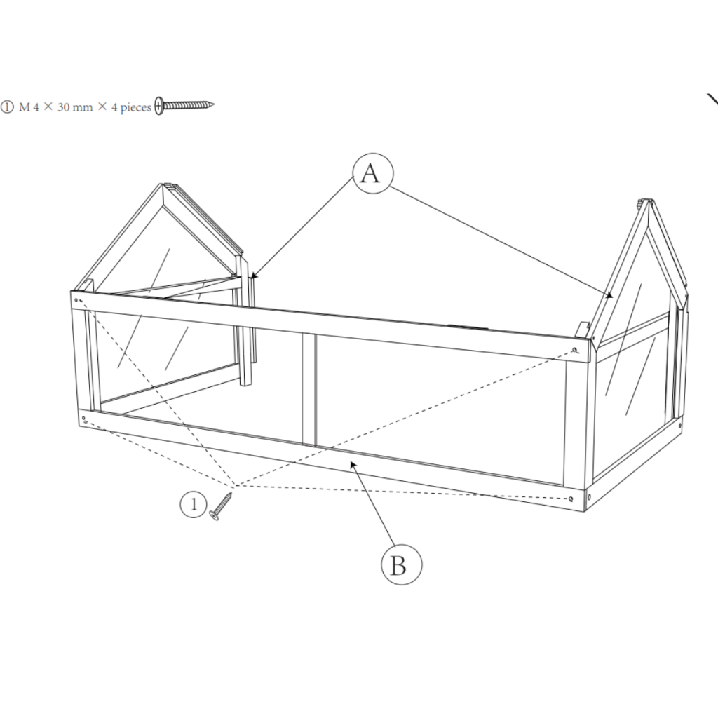 Instruction image showing attachment of end panels to rectangular frame