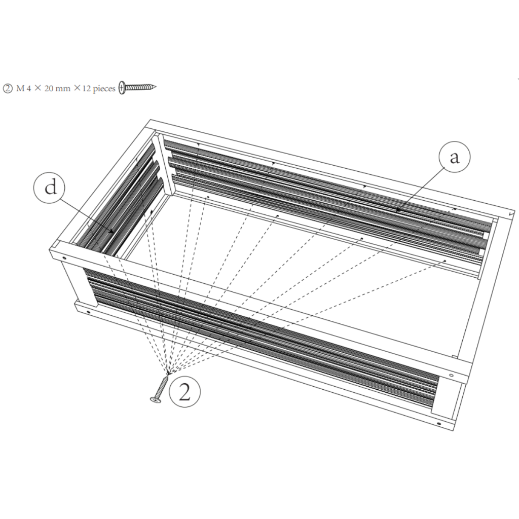 Diagram attaching inner and bottom panels using M4 × 20 mm screws for support