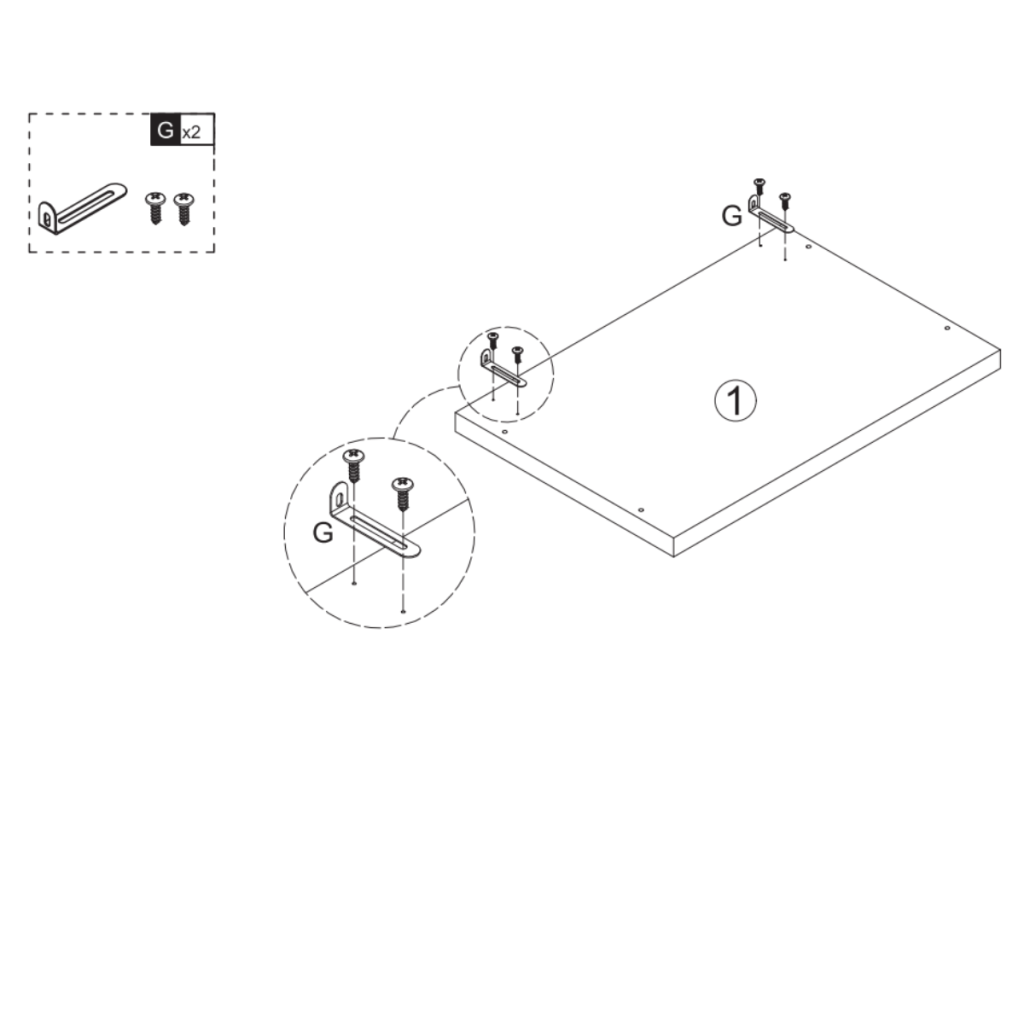 Instruction diagram attaching metal brackets to cabinet top panel