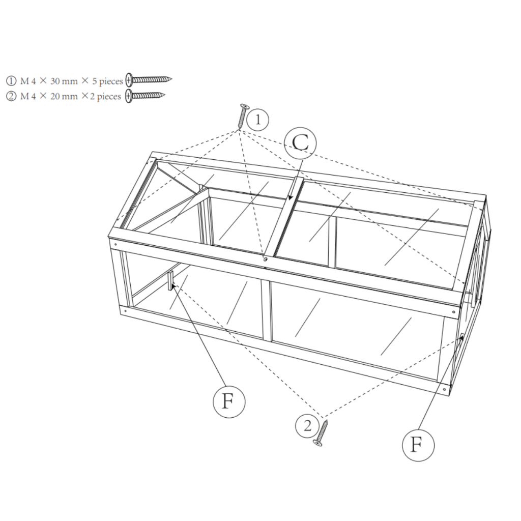 Diagram showing roof frame installation with locking handles for easy access
