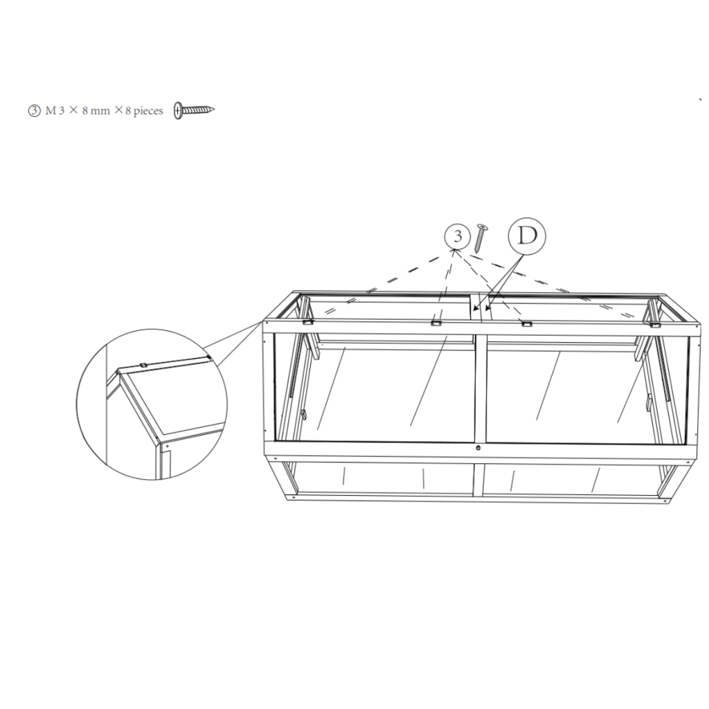 Close-up diagram showing installation of hinges to connect roof panels
