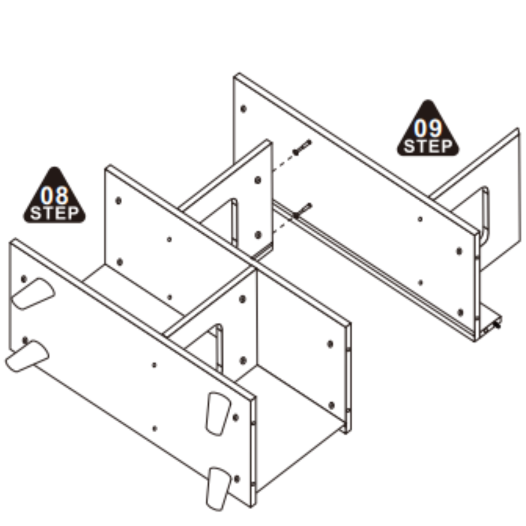 Illustration showing the upper and lower frame assemblies being aligned and joined together for full structure formation.