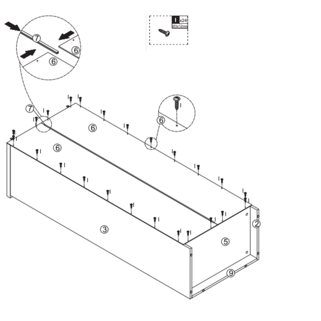 Instruction diagram securing back panels to cabinet with screws