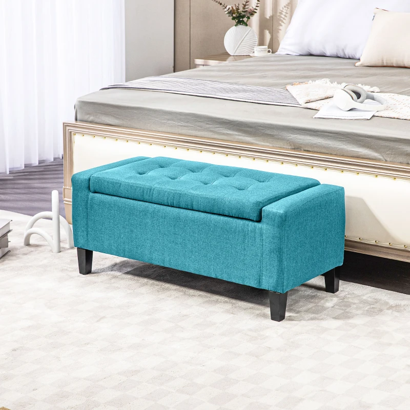 HOMCOM Storage Ottoman Bench with  Linen Upholstered Tufted Design, Green