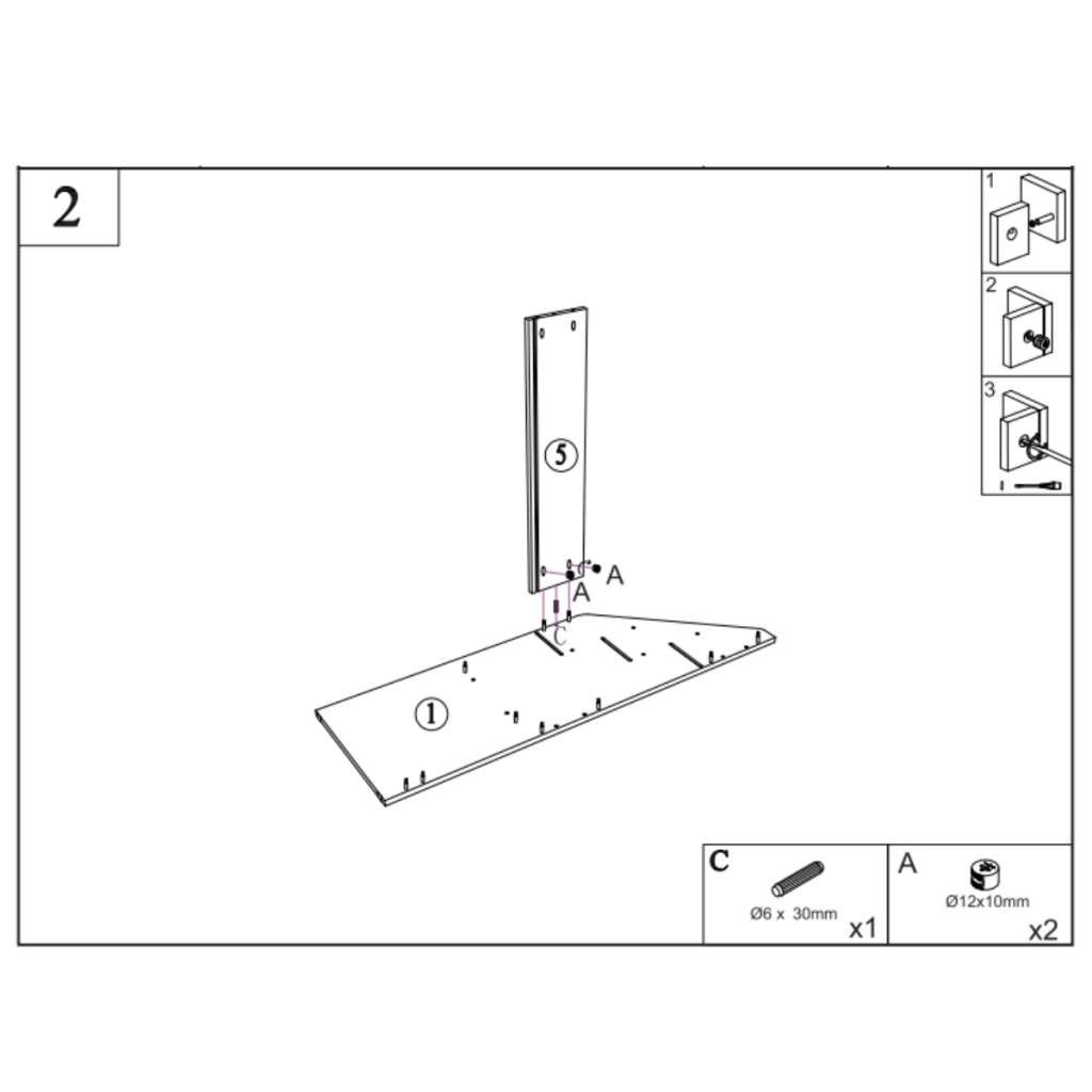 Front panel aligned and fixed to the left side panel using cam locks and dowels.