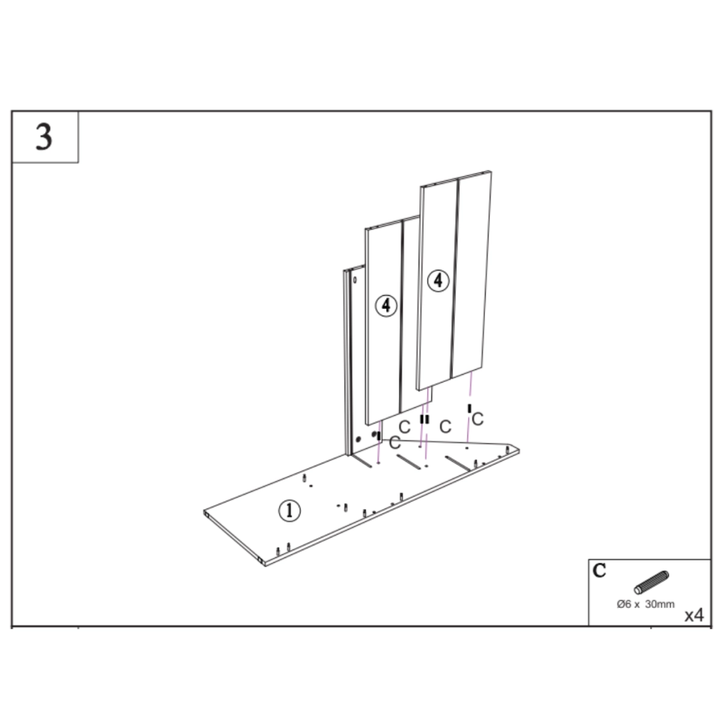 Middle shelves fixed onto dowels on side panel for stability.