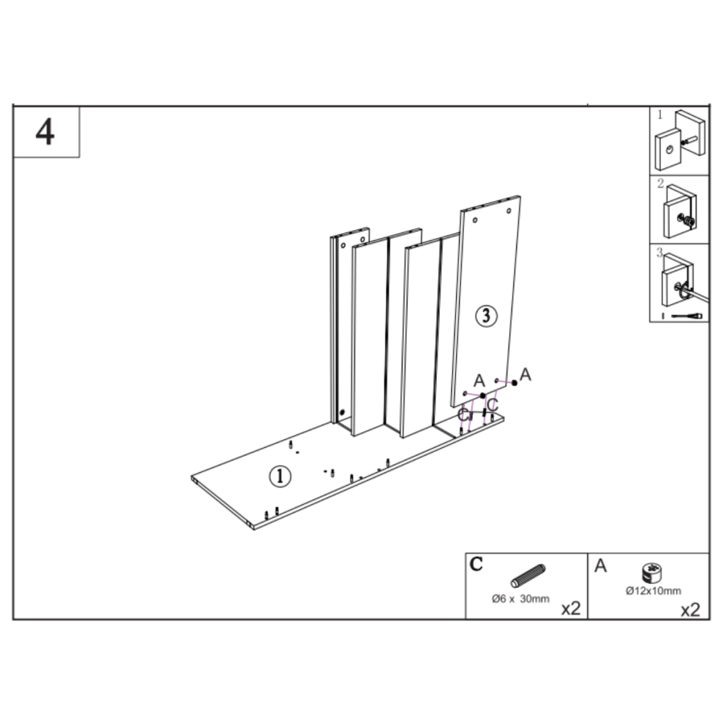 Top shelf panel placed and locked firmly into position with cam locks.