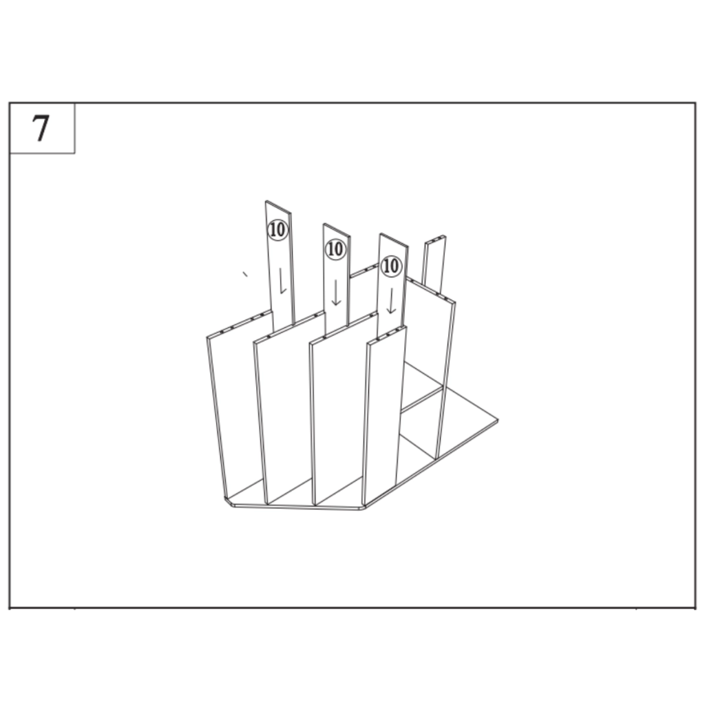 Support bars placed vertically between shelves to strengthen bookcase frame.