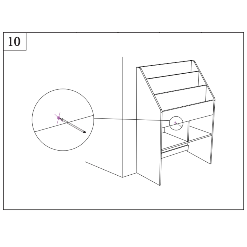 Anti-toppling strap attached to back of bookcase for wall safety.