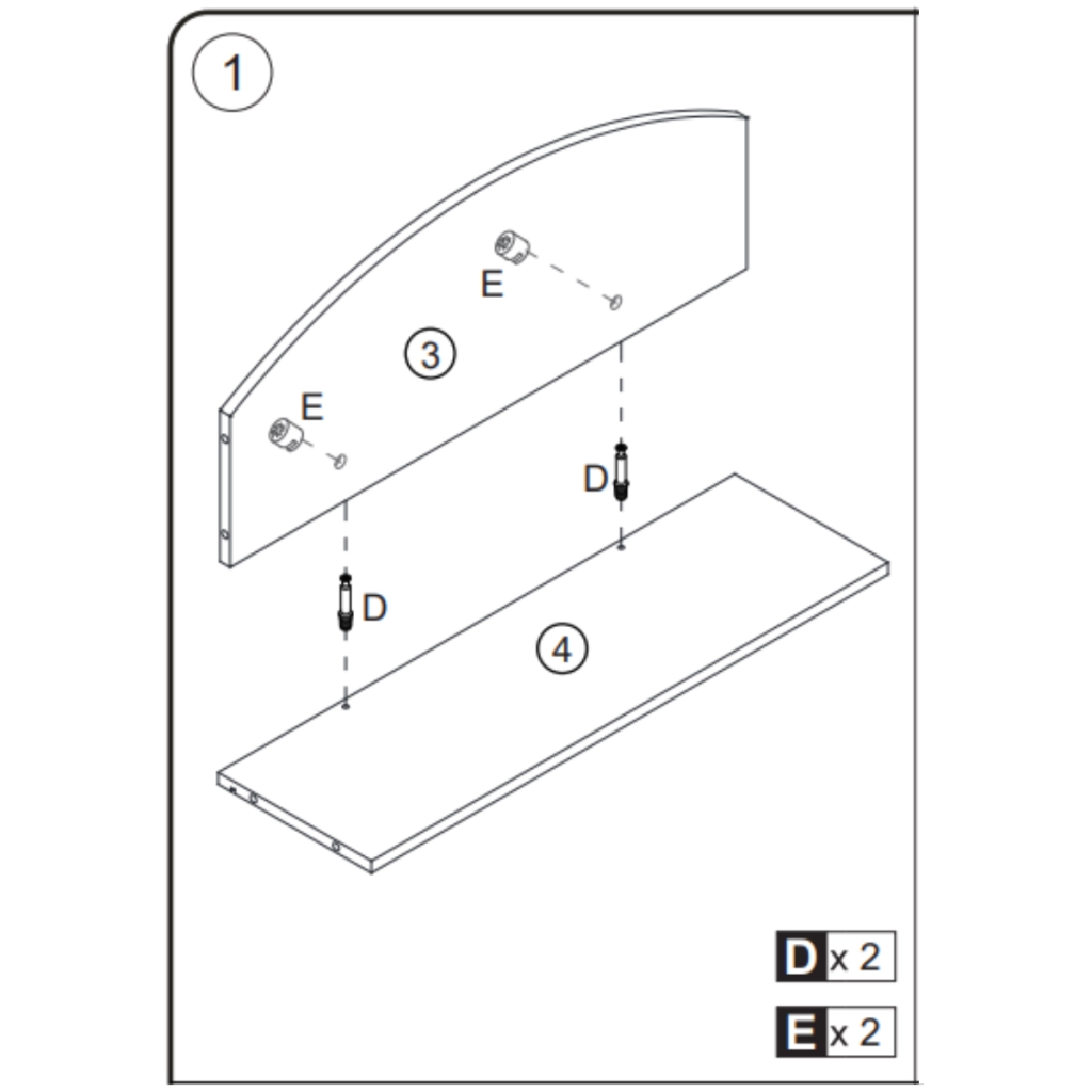 Attaching curved top board to shelf panel with bolts and dowels