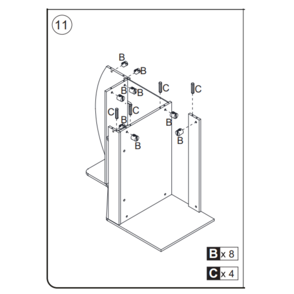 Inserting dowels and bolts for attaching right side panel