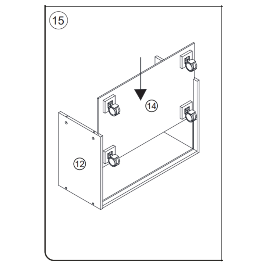 Sliding drawer bottom board into frame and aligning wheel base