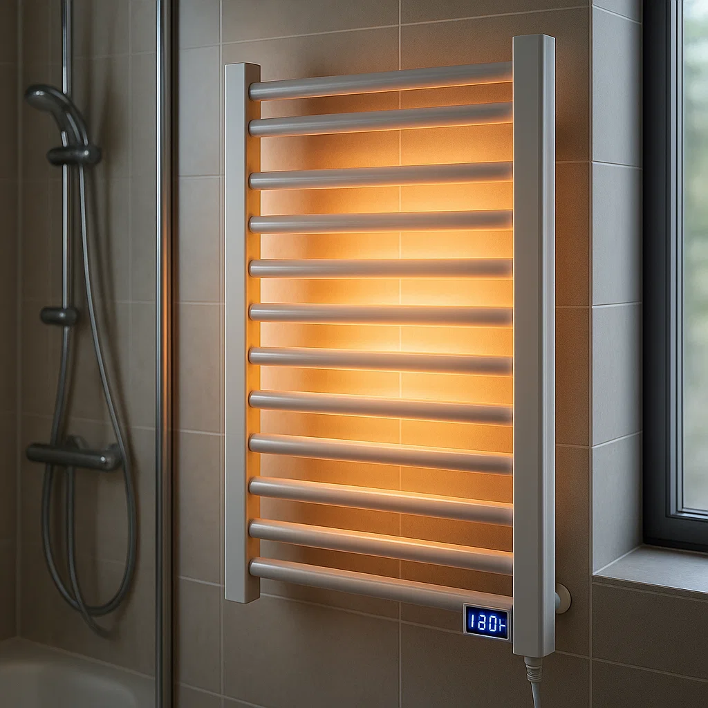Electric towel warmer glowing orange to maintain steady heat temperature