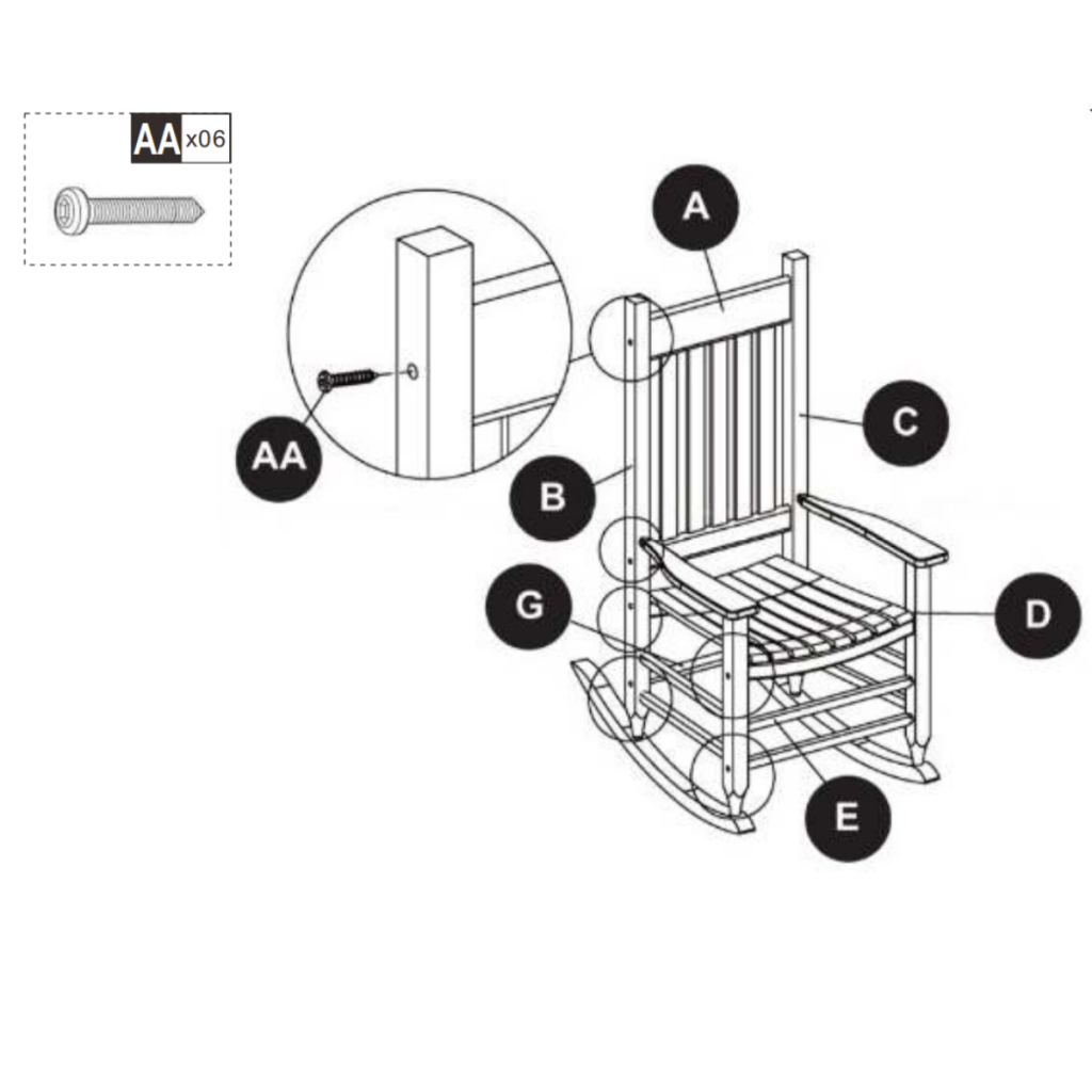 Backrest, seat, and support bars secured with bolts on frame.
