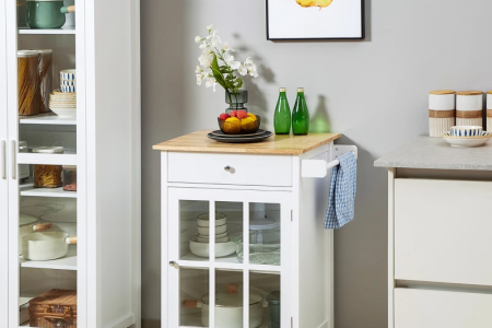 Collection of stylish kitchen islands in modern home settings.