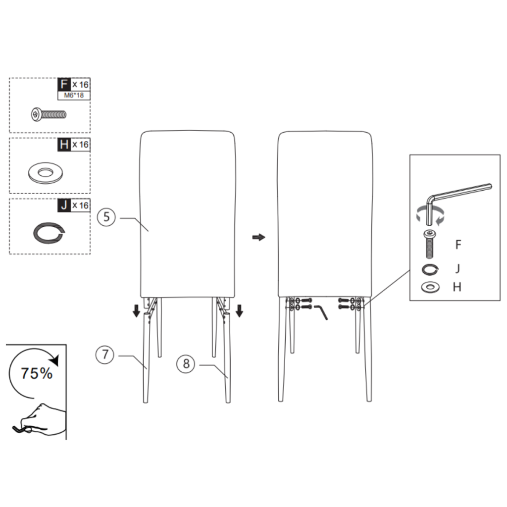 Connecting chair backrests to leg frames with screws and washers.