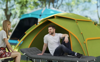 camping tent set up in jungle