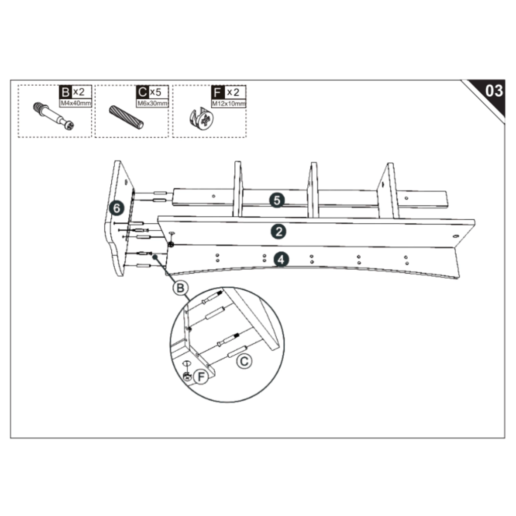 diagram showing left support panel attached and top brace added.