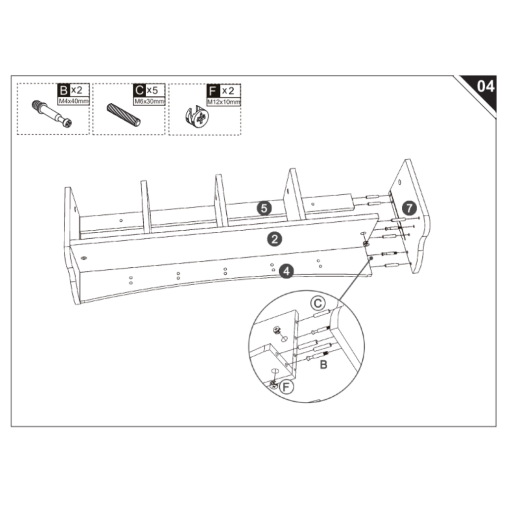 visual showing right side panel secured to frame with screws.