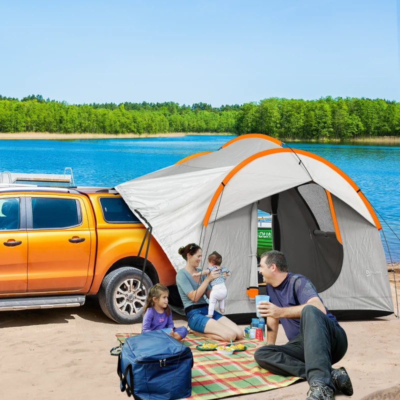 The Waterproof SUV Tent, Car Tent with 3 Doors converts your car into a full camping setup