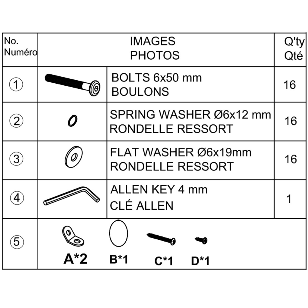 Console table hardware layout with labeled components