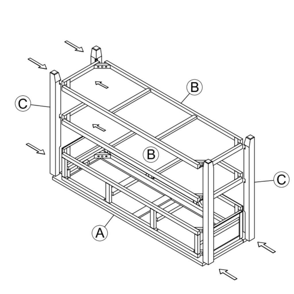 Assembling console table shelves and legs using bolts