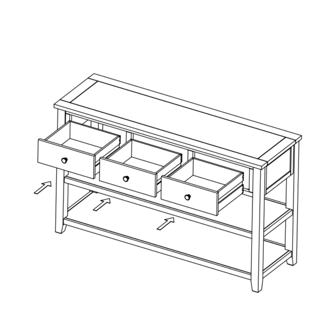 Sliding drawers into assembled console table frame