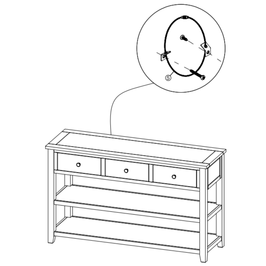 Securing anti-tip safety strap behind console table