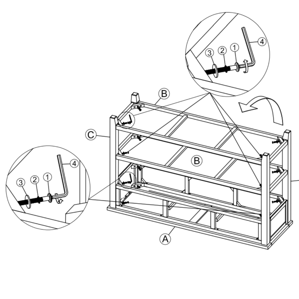 Using Allen key to tighten bolts on table frame