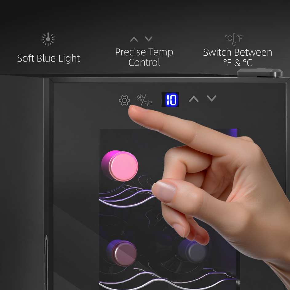 Finger adjusting digital control panel on wine cooler display