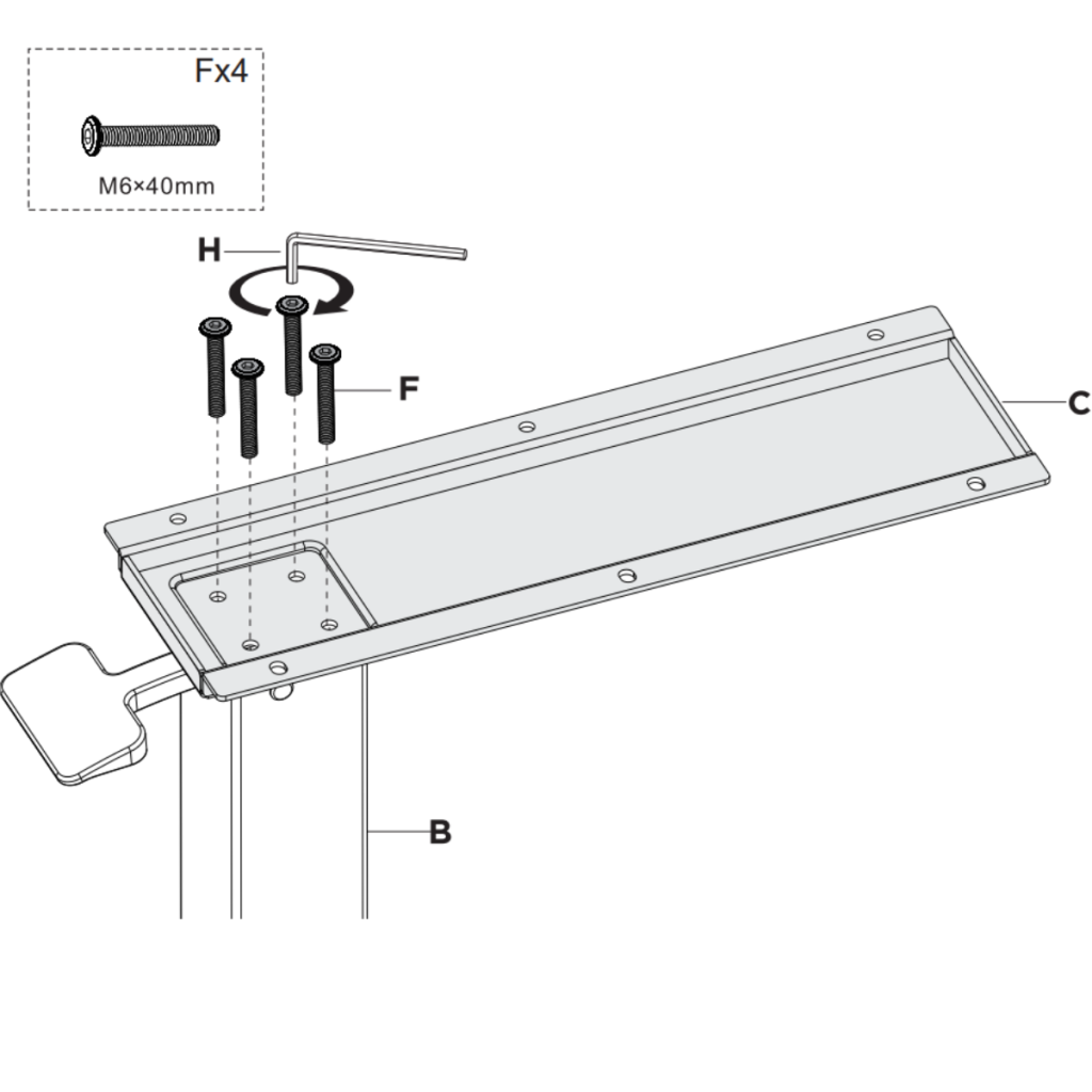 Securing gas lift column to upper frame with M6×40mm screws and Allen key.