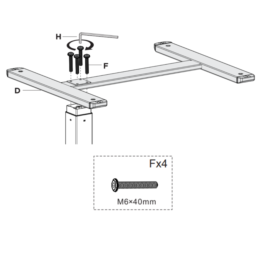 Attaching base support frame to gas lift column using M6×40mm screws and Allen key.