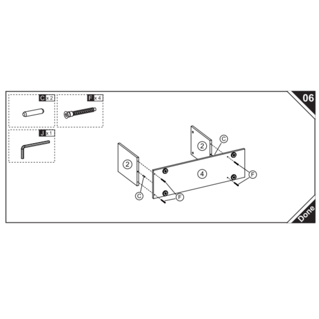 Fixing side panels to bottom panel using dowels and screws.