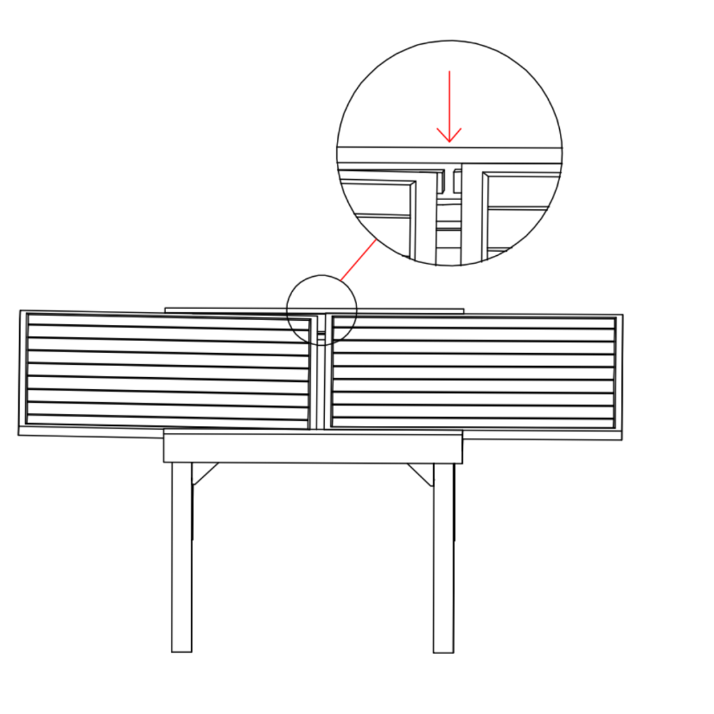 Lowering center extension panel to align with outer tabletops.