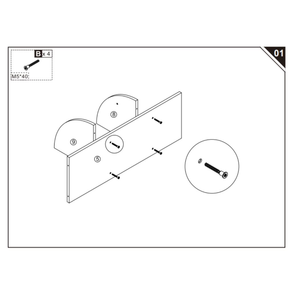 Curved shelves connected to right side panel with screws.